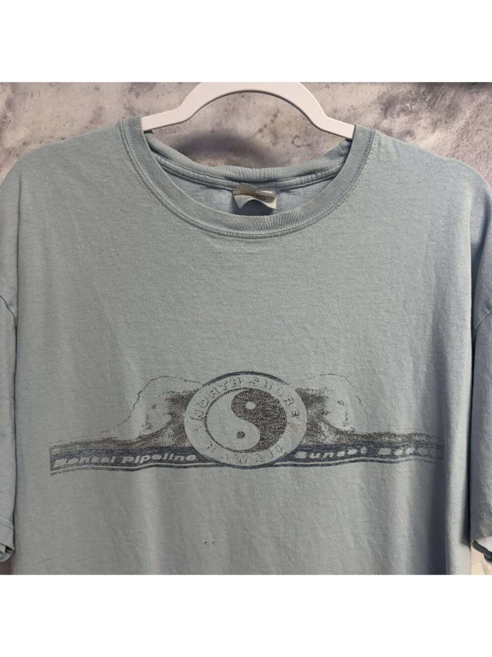 Vintage North Shore Hawaii T Shirt Light Blue Pipeline Sunset Beach Y2K Size XL